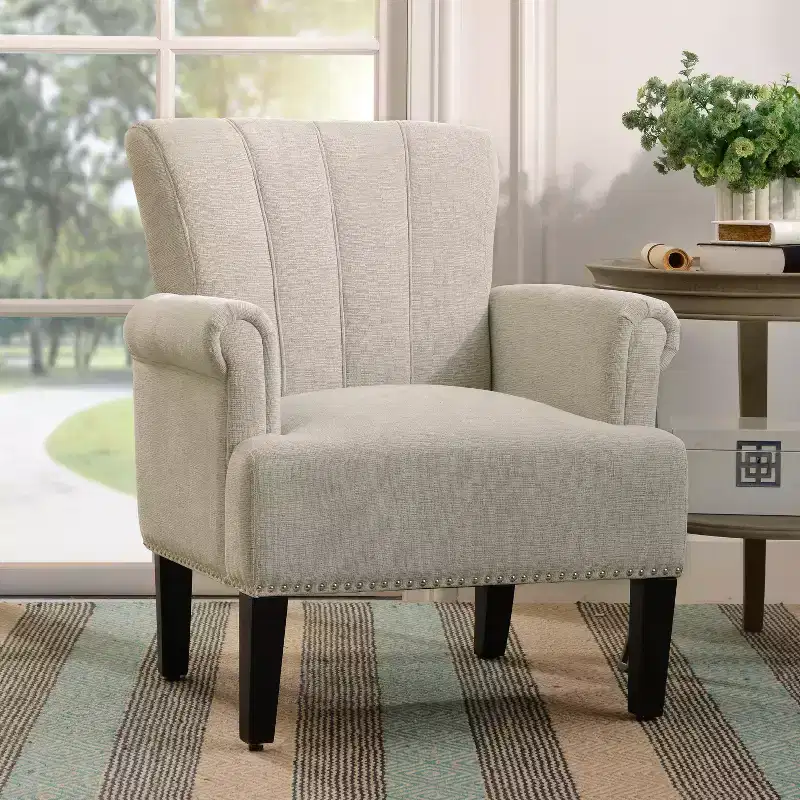Polyester Tufted Armchair with Rolled Arms 29''W x 24''D x 34.5''H