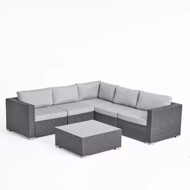 Christopher Knight Home Julie Outdoor Wicker 5 Seater Sectional Sofa Set with Cushions