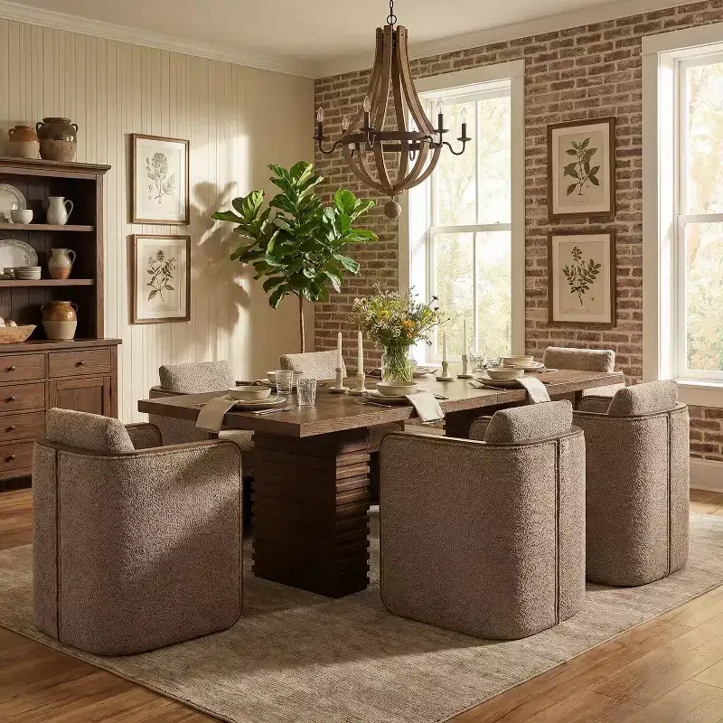 Christopher Knight Home Yao Modern 7 Piece Dining Set with Rectangular Table and 6 Rubberwood Upholstered Chairs