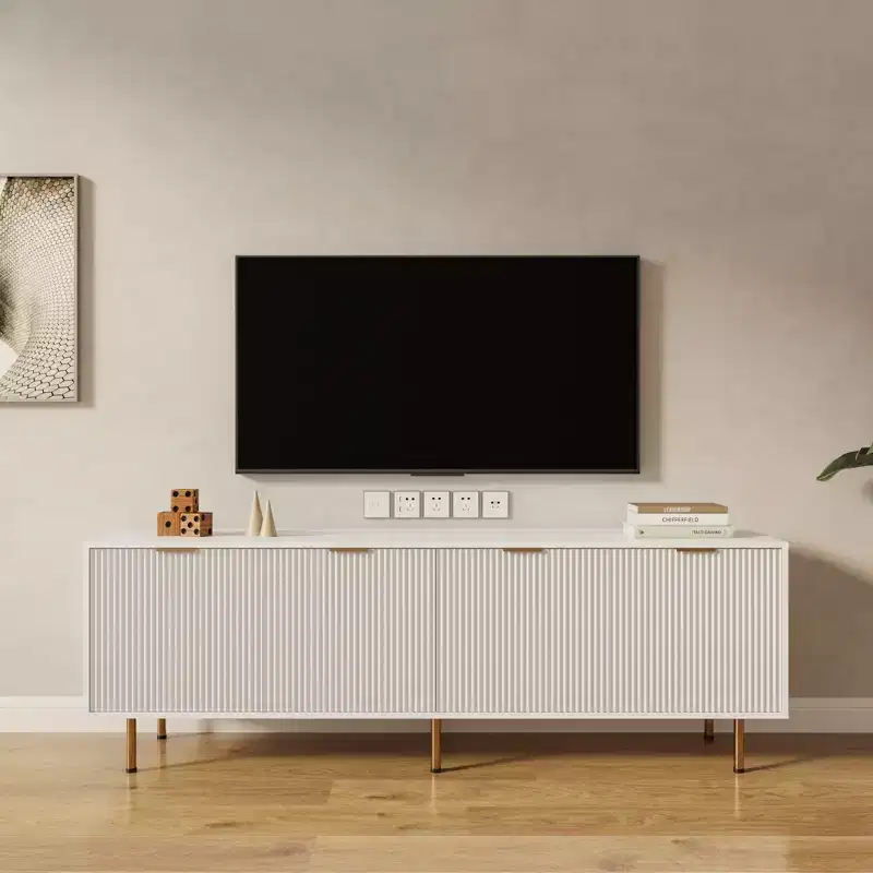 JVNOXK 70.86-inch Modern Warm White TV Stand, fits 80-inch TVs, four drawers for convenient storage, suitable for living rooms and bedrooms