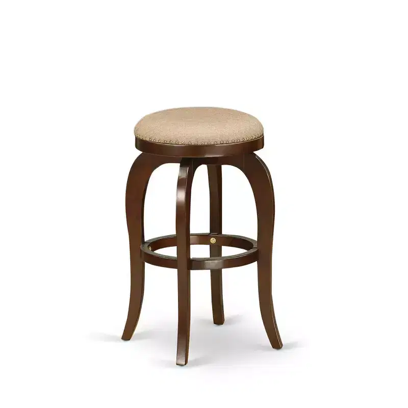 HomeStock 30 in.H Brown Finish Backless Wooden Counter Barstool in Round Shape with Faux Leather Upholstered
