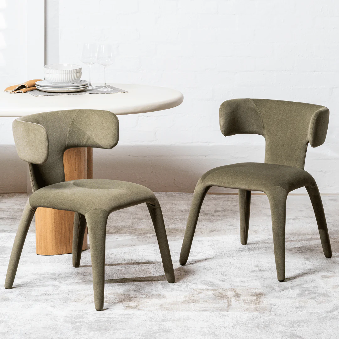 Green Fabric Dining Chair with Curved Back for Dining Room
