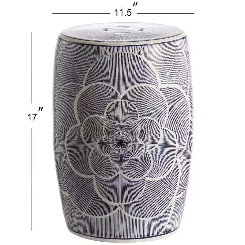 JONATHAN Y Camellia 17 Ceramic Drum Garden Stool/Accent Table, Blue