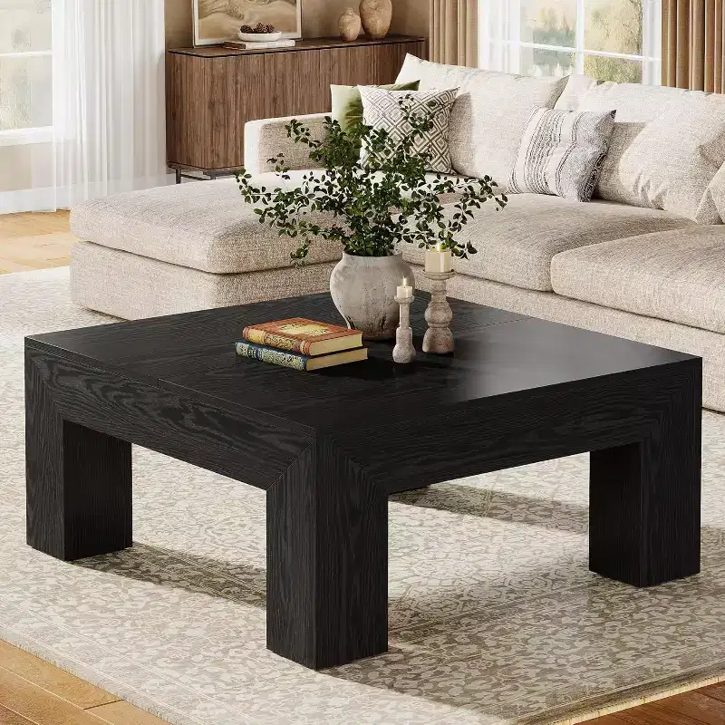 Lantine 39.4-Inch Square Coffee Table for Living Room, Farmhouse Accent Center Cocktail Table with Sturdy Wooden Legs, Easy Assembly