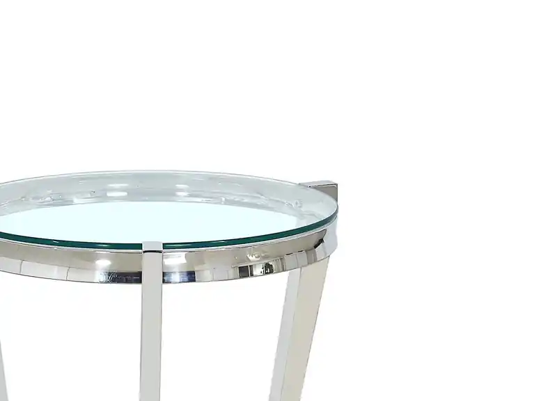 22 Modern Round Glass Top End Table with Shelf - Chrome Finish with Stainless Steel