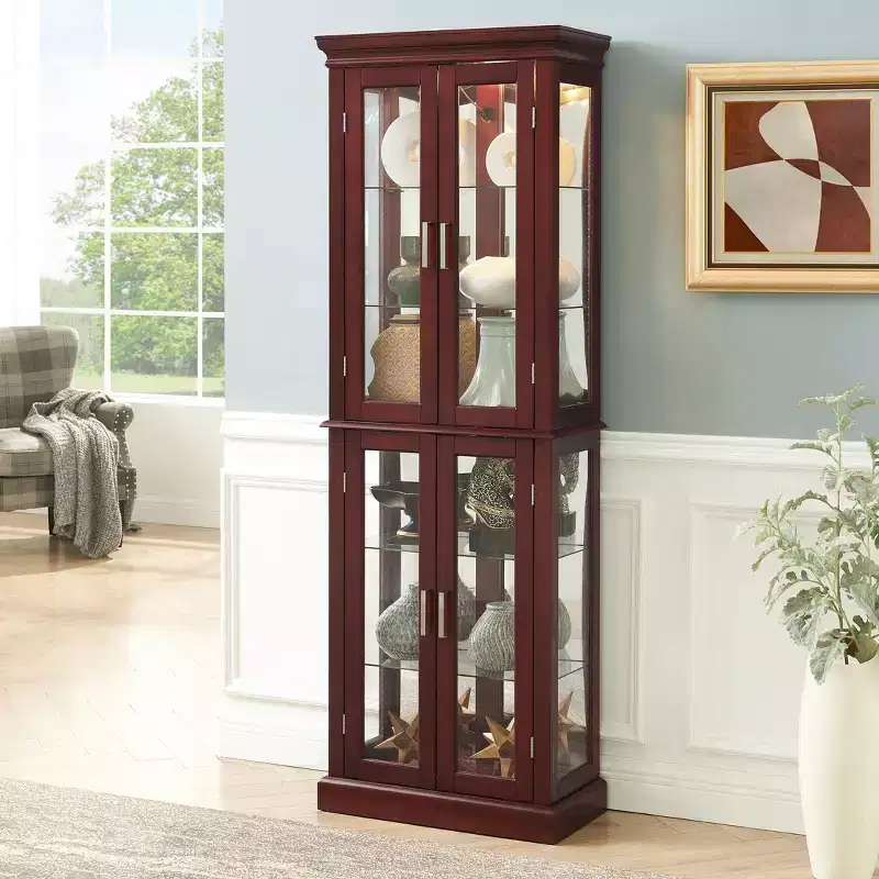 Okak Diapaly Cabinet, Curio Cabinet with 6 Adjustable Shelves and Tempered Glass Doors, Tall Cabinet for Living Room, Bedroom
