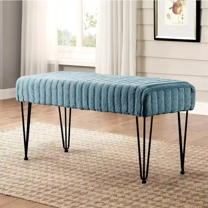 Faux Fur Ottoman Bench, Striped, 1-Person