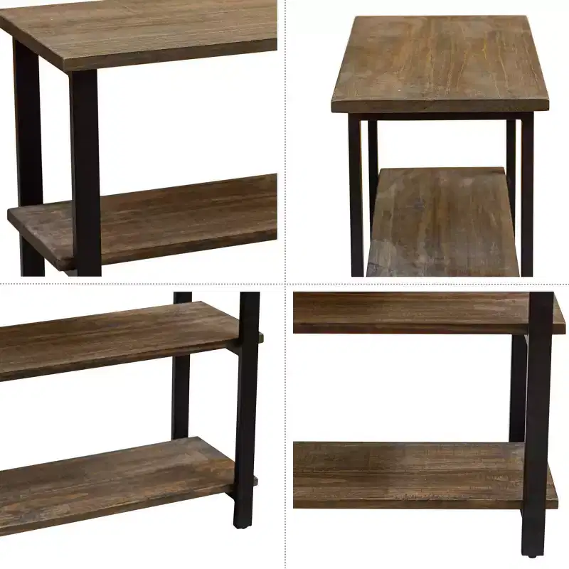 31" Pomona 2 Shelf Bookshelf Metal and Solid Wood Natural - Alaterre Furniture