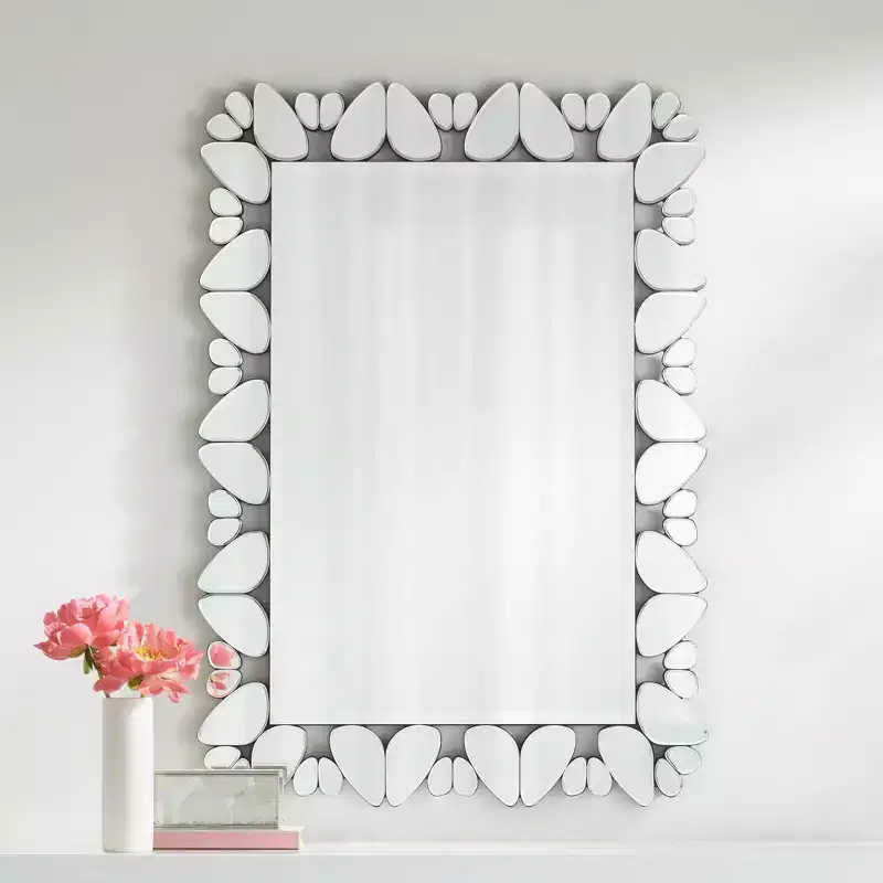 Possini Euro Design Veneto Rectangular Vanity Decorative Wall Mirror Modern Cut Glass Pattern Frame 28 Wide for Bathroom Bedroom Living Room Office