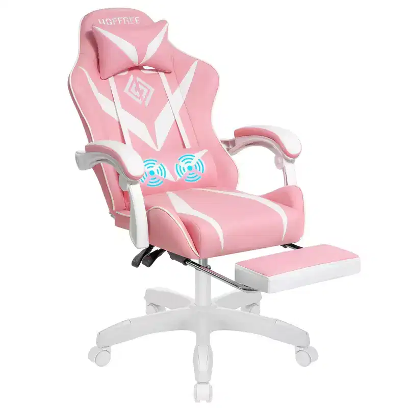 Hoffree Kids Massage Gaming Chair Ergonomic Office PC Chair with Footrest & Adjustable