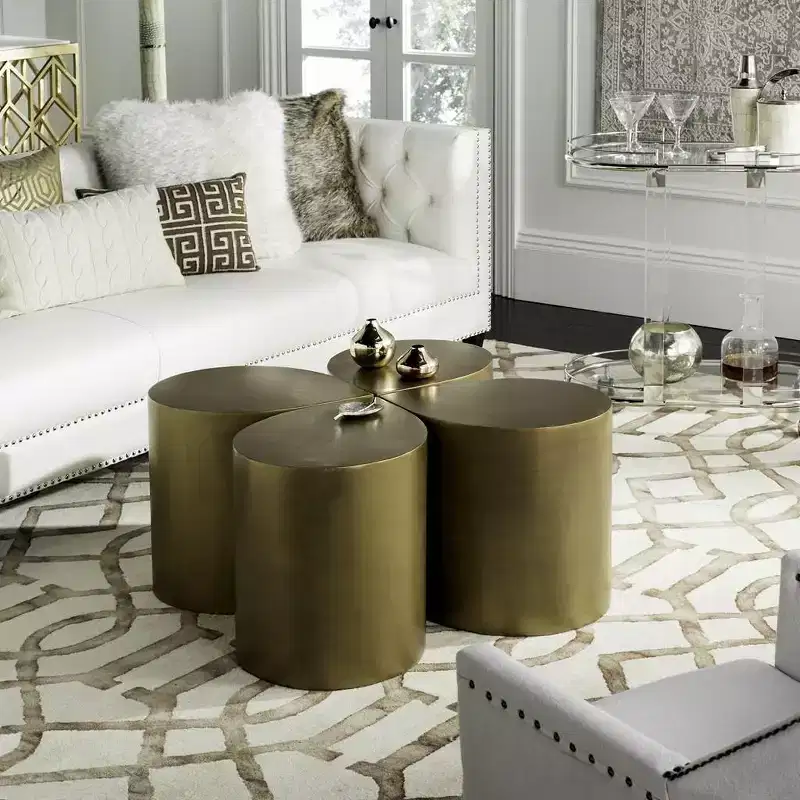 Contemporary Iron Coffee Table Antique Brass Finish