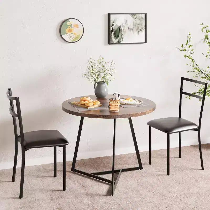 Dining Table Set for 2, Kitchen Table and Chairs for 2 with Upholstered Chairs, 3 Piece Dining Room Table Set, Round Kitchen Table Set
