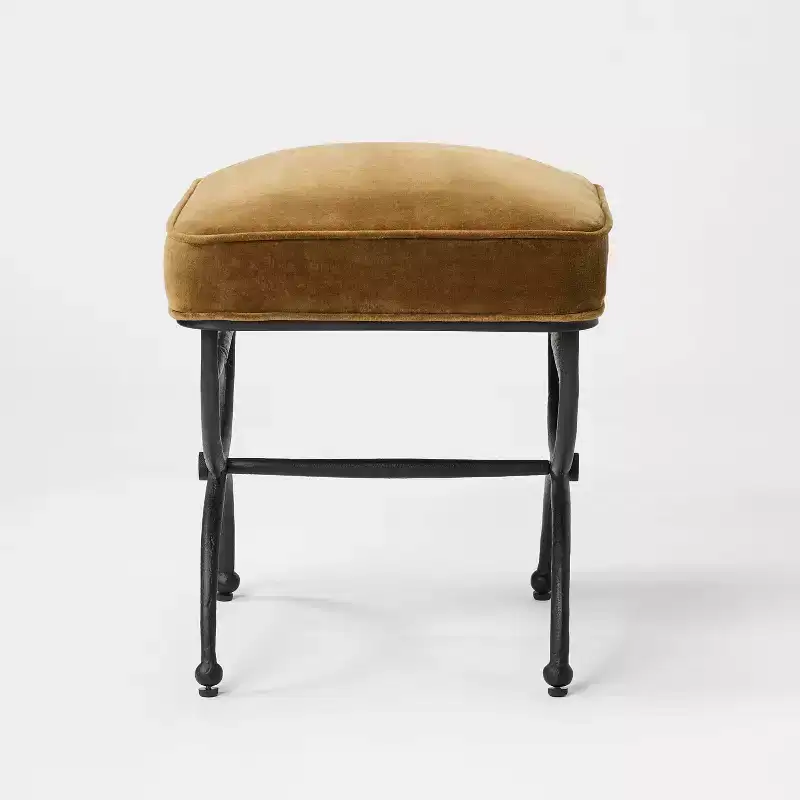 Upholstered Square Ottoman with Metal Legs, Padded Seat, Living Room Footrest