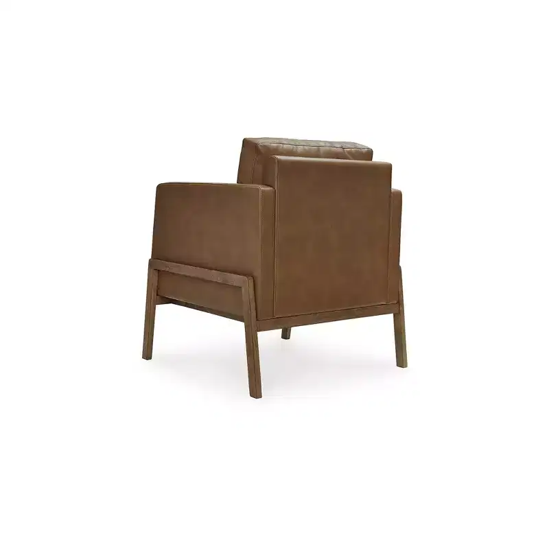 Signature Design by Ashley Numund Modern Faux Leather Accent Chair with Reversible Cushions, Caramel Brown