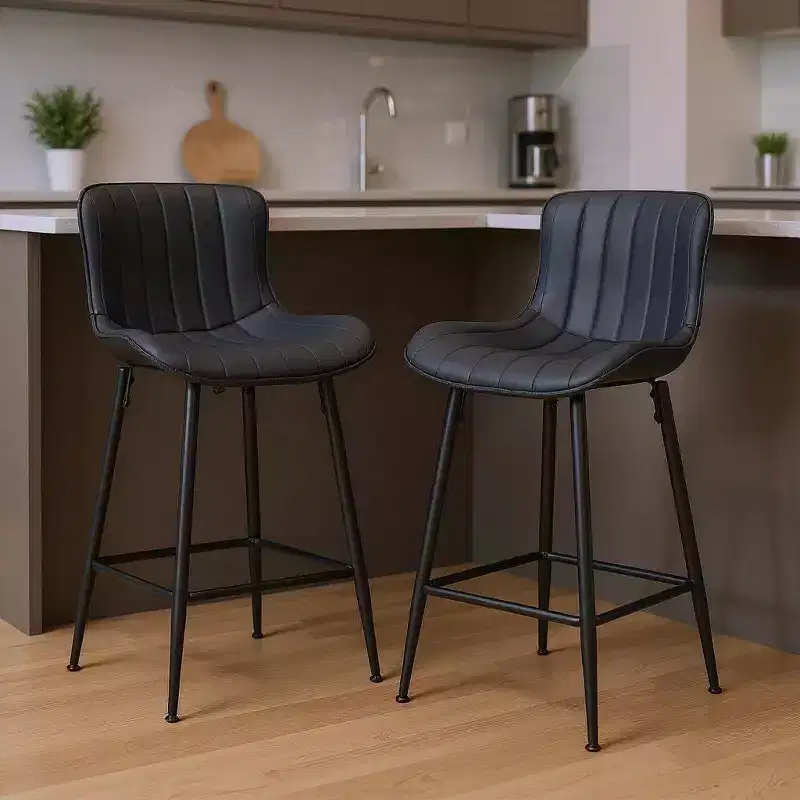 27 Black Faux Leather and Metal Low Back Counter Height Bar Chairs