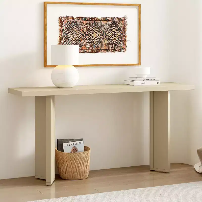 Minimalist Wood Console Table with Geometric Legs, Farmhouse Wood Entryway Table for Living Room and Entryway