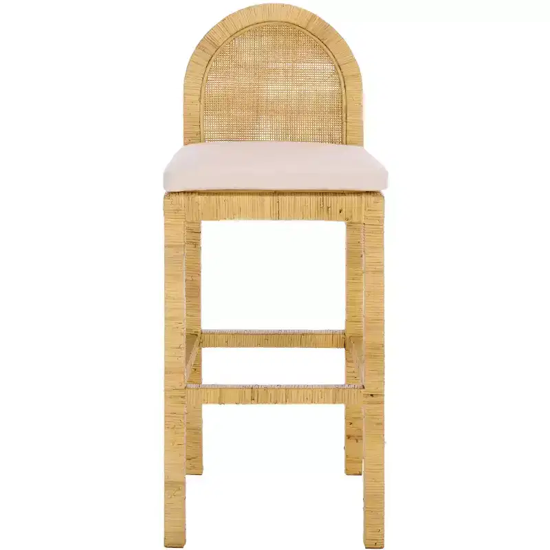 Cane Round Back Bar Stool Natural/White