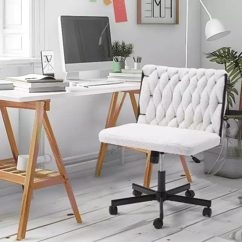 Erommy Armless Criss Cross Chair with Wheels, Height Adjustable Cross Legged Office Chair, Office Deak Chair for Office, Bedroom, Living Room