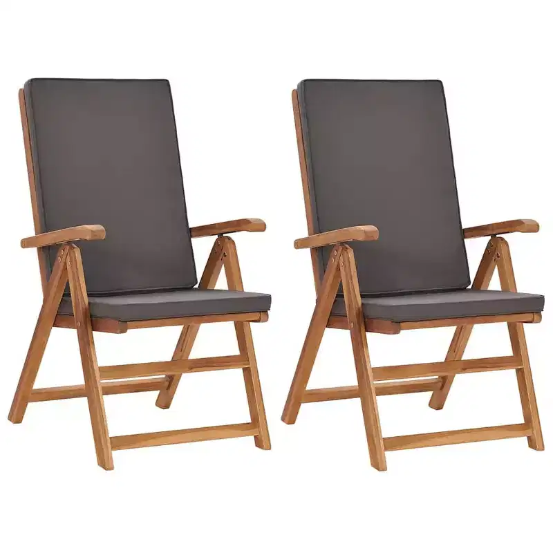 vidaXL Solid Teak Wood Reclining Patio Chairs with Cushions - Luxurious, Adjustable Backrests, Easy to Fold and Store, Ideal for Outdoor Use
