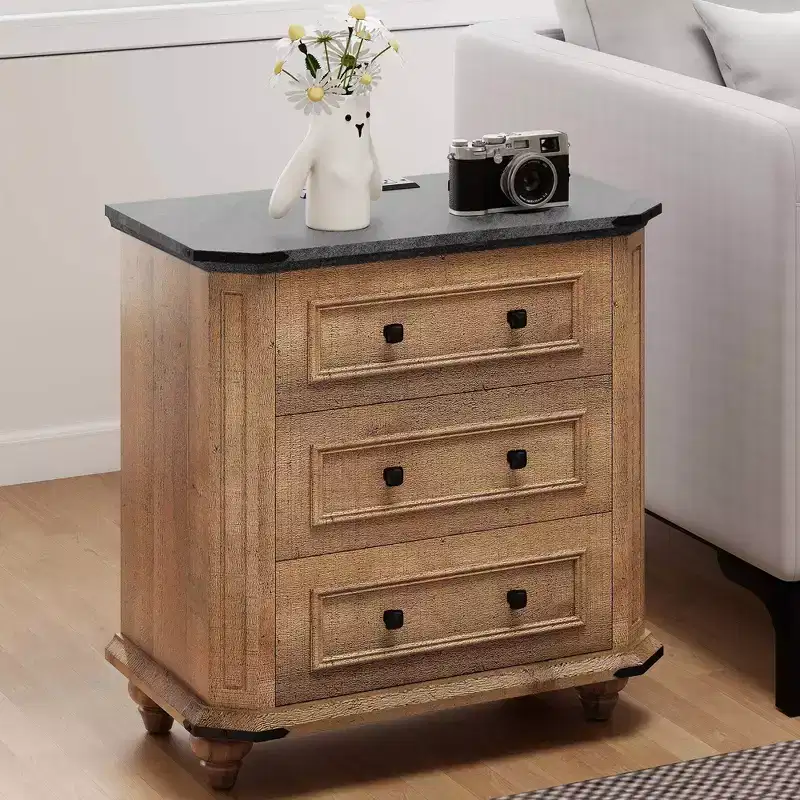 Nightstand with 3 Drawers Bedside Table Small Dresser for Bedroom Rustic Brown