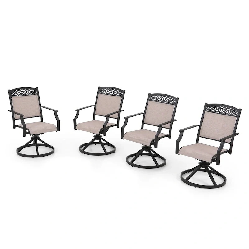 PHI VILLA Set of 4 Patio Dining Chairs Made from Sturdy Alu Frame and Breathable Textilene Sling Fabric