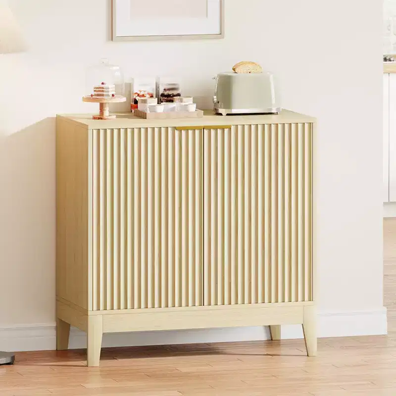 31.5 Inch Fluted Sideboard Buffet Cabinet with Doors and Adjustable Shelf, Modern Wooden Coffee Bar for Living Room Dining Room Kitchen Entryway