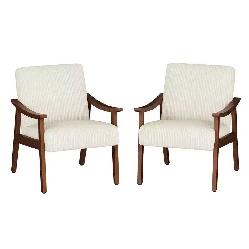 Yaheetech Set of 2 Mid-Century Modern Armchairs with Solid Wood Legs for Living Room, Bedroom, Guestroom