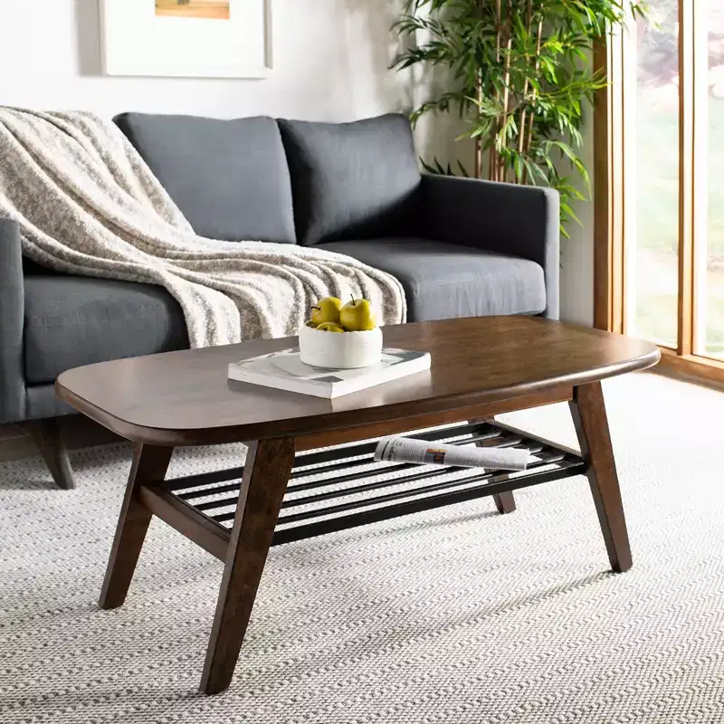 2-Tier Coffee Table - Walnut & Black Metal