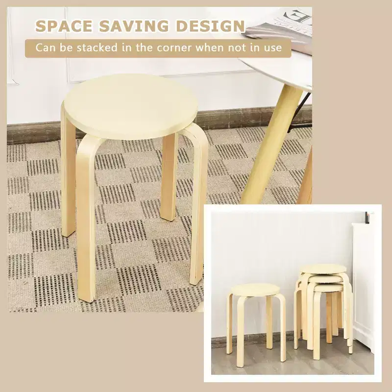 Costway Set of 4 Bentwood Round Stool Stackable Dining Chair w/Padded Seat Beige\Black