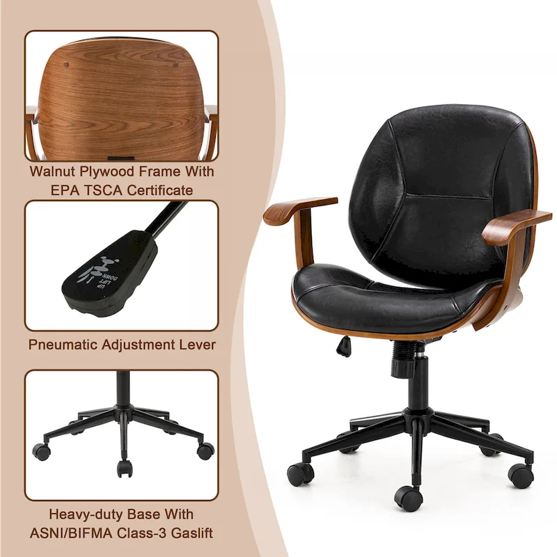Glitzhome Modern Ergonomic Faux Leather Gaslift Adjustable Swivel Office Task Chair