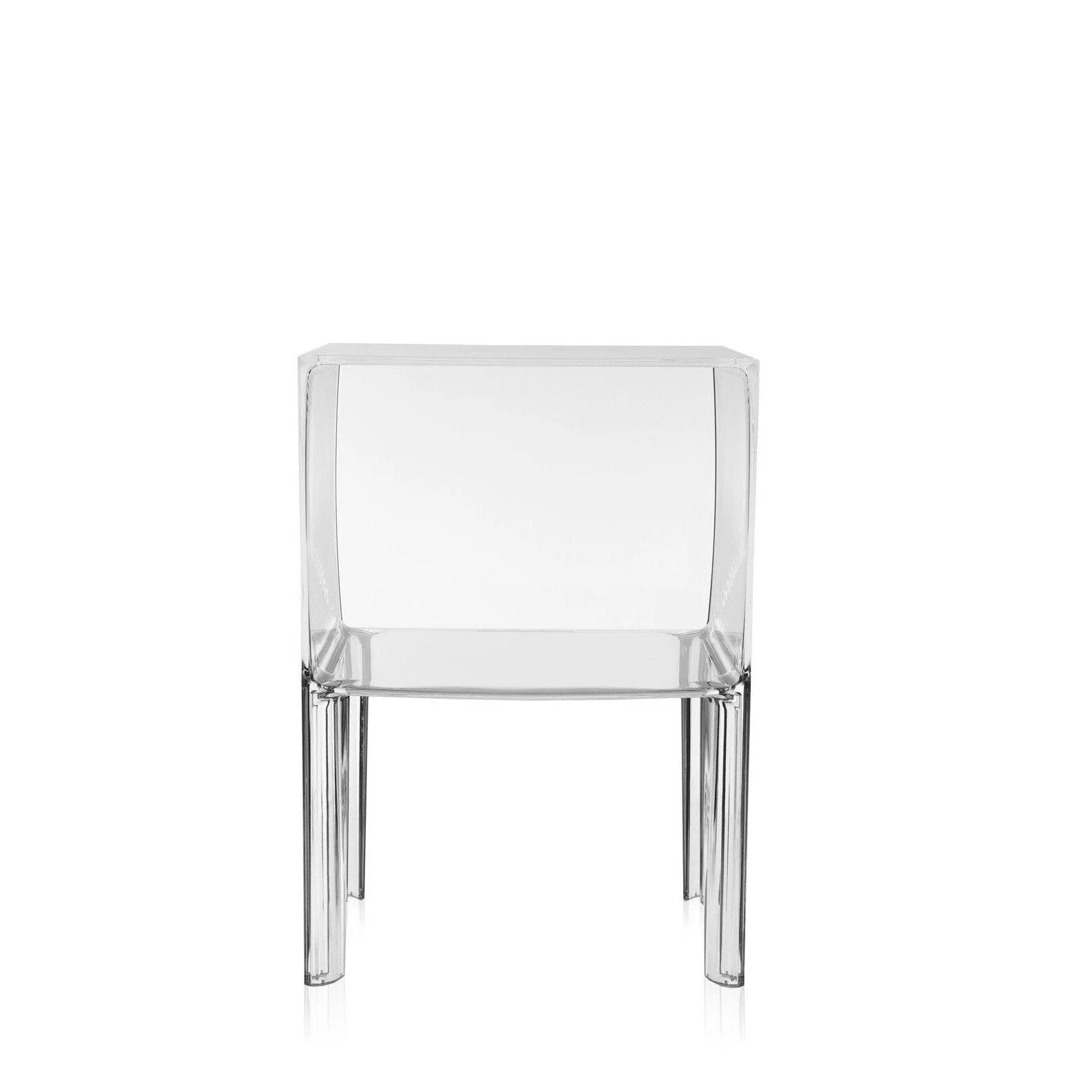Contemporary Transparent Plastic Side Table with Reflective Corner & Curve Design for Bedroom or Living Room