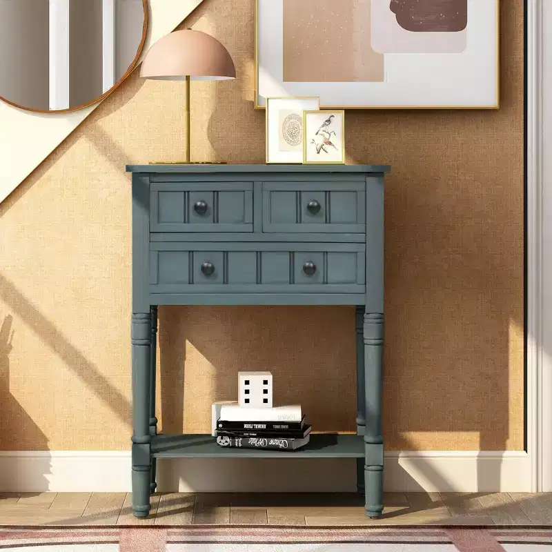 23.7 in. Rectangle Wood Console Table with 3 Drawers