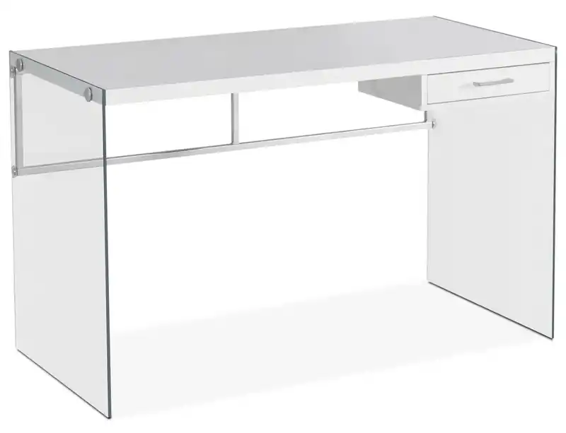 48 Computer Office Desk with Drawer - White with Glass Legs