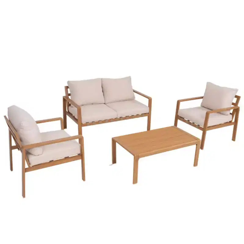 GDFStudio Ajay Modern 4 Piece Aluminum Outdoor Seating Set with Cushion and Rectangular Table