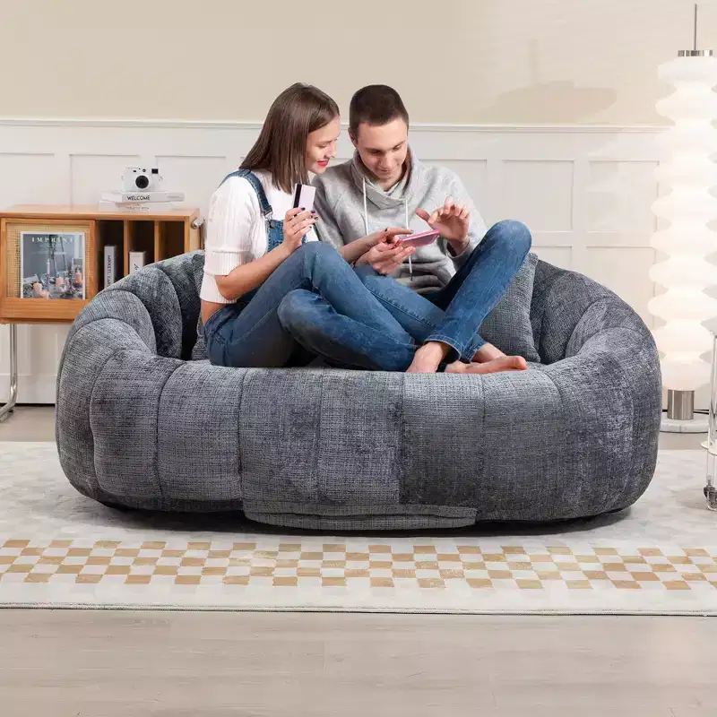 GDFStudio Anna Chenille Tufted 57.06 W Bean Bag Sofa with 2 Pillows