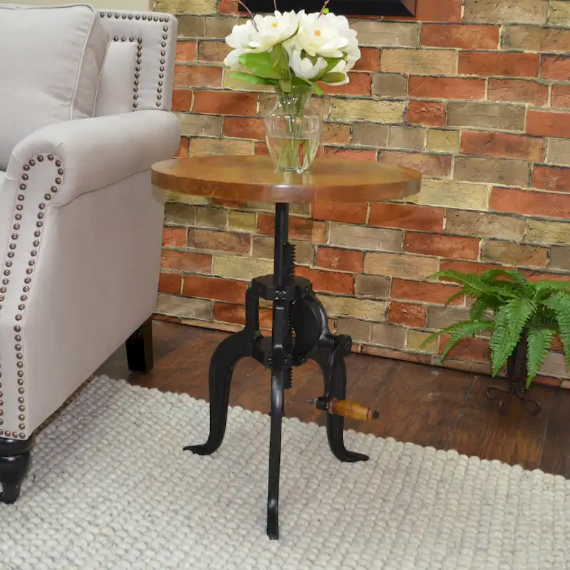 Regan Adjustable Accent Table - Chestnut Top - Black Base