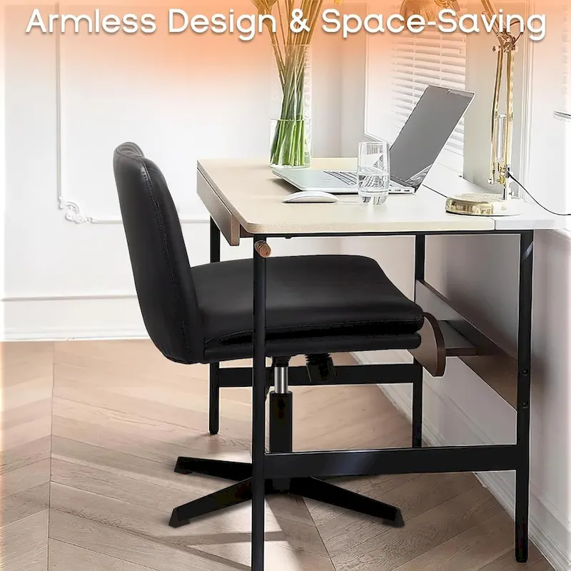 BOSSIN Criss Cross Chair Armless Office Desk Chair No Wheels,PU Leather Padded Modern Swivel Vanity Chair office chair