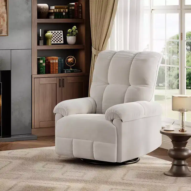 Manual Recliner Sofa Chair, 360 Degree Swivel Rocker Glider Recliner with Padded Armrests, Upholstered Reclining Chair for Living Room