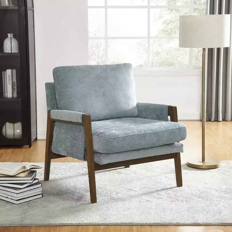 Modern Velvet Accent Chair Living Room Chair with Upholstered Mid-Century Stylish Armchair with Rubber Wood Legs for Reading Room Bedroom