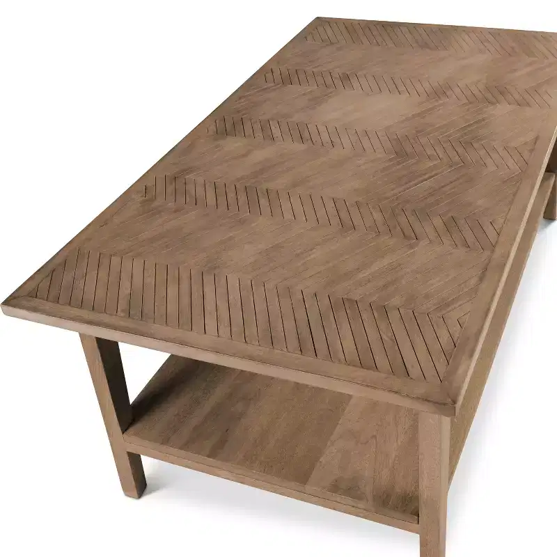 Milani Rectangle Cocktail Table Natural: Mango Wood, Mid-Century Modern, Storage Shelf - Steve Silver Co.
