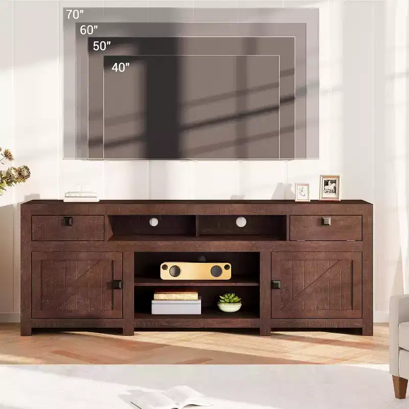 Wood Farmhouse TV Cabinet with 2 Drawers & 2 Cabinets