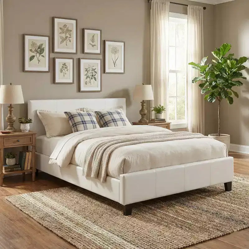 GDFStudio Clara Contemporary Faux Leather Upholstered Platform Bed Frame with Adjustable Headboard