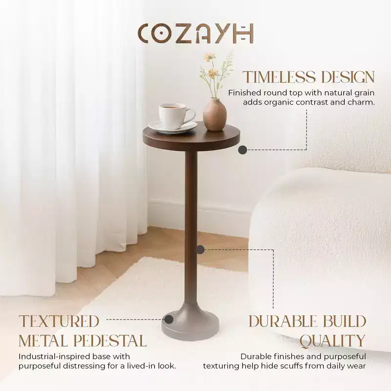 COZAYH Small Pedestal End Table, Living Room Furniture, Light Espresso, Set of 2