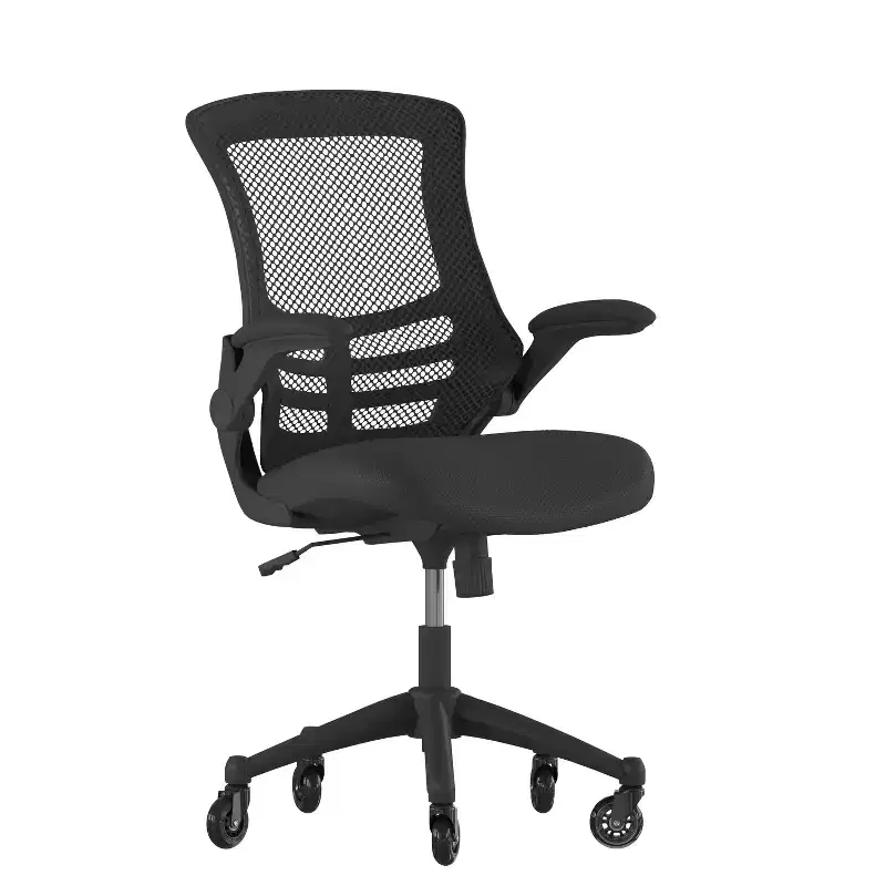 Mid-Back Swivel Ergonomic Task Office Chair with Flip-Up Arms and Transparent Roller Wheels