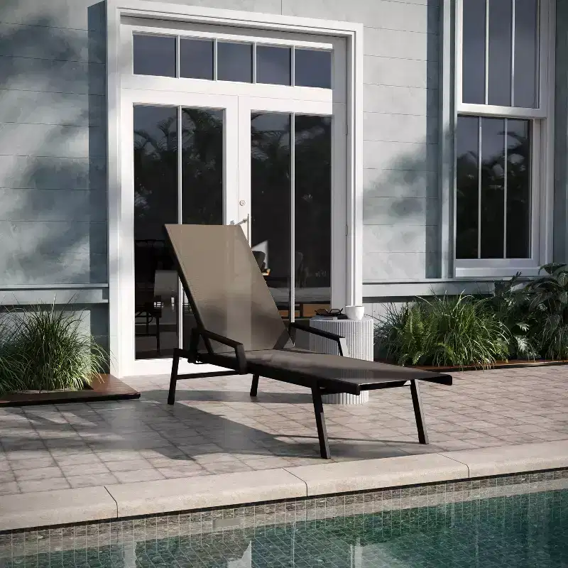 Emma and Oliver Textilene Adjustable 5 Position Patio Chaise Lounge with Armrests and Metal Frame