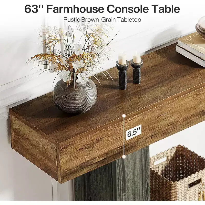 MDF Farmhouse Console Table with Lower Shelf 63''W x 32.28''H x 11.81''D
