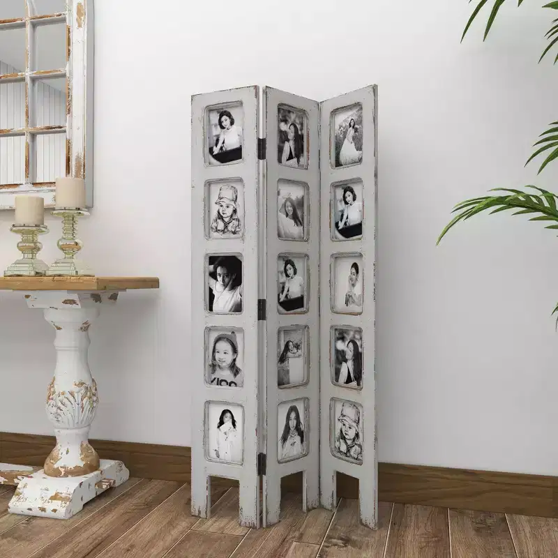 Farmhouse Chinquapin Wood Rectangle Room Divider Screen White - Olivia & May