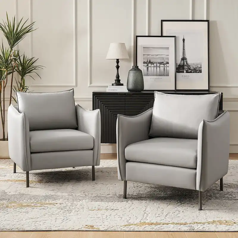 Christopher Modern Anti-scratch Fabric Armchair with Black Metal Legs Set of 2 by HULALA HOME