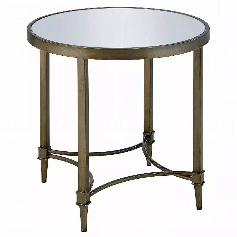 Aditya 24 Wide Antique Brass and Mirrored Round End Table
