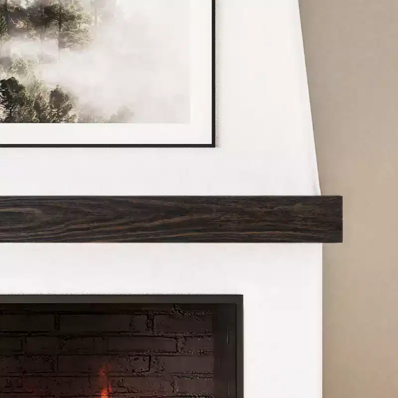 Modern Ember Stowe Black Mantel Shelf with Brushed Groove Texture